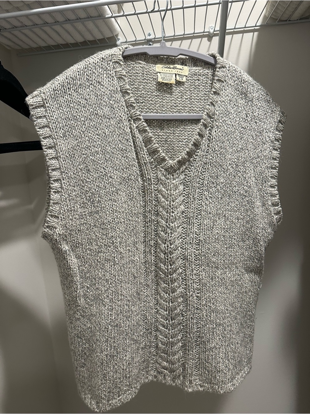 Eddie Bauer Gray Cable Knit V-Neck Sweater Vest